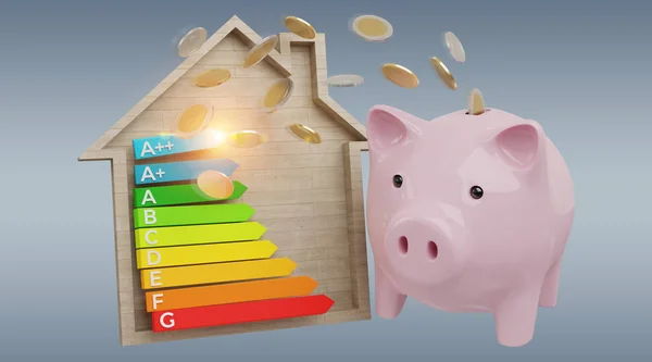 Energy chart rating and piggy bank illustration 3D rendering — Stock Photo, Image