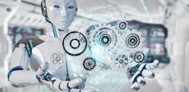Beyaz insansı robot dijital 3d render Gears'ın kullanımı