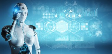 Beyaz kadın cyborg dijital veriler arabirimi 3d işleme kullanarak