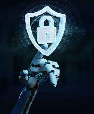 Web güvenlik 3B oluşturmayı kullanarak beyaz insansı ele