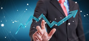 Dijital modern ok 3d işlemesini kullanan iş adamı