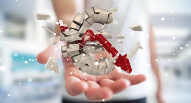 Euro para birimi cinsinden 3d render patlayan ile iş adamı