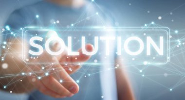 Çözüm dijital metin 3d rendering kullanarak iş adamı