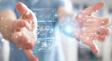 Hologram veri ile dijital ekranlar arabirimini kullanarak iş adamı