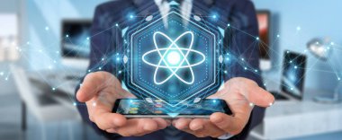 Modern molekül yapısı 3B oluşturmayı kullanarak iş adamı