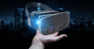 Sanal gerçeklik gözlük teknoloji 3d renderin kullanarak iş adamı