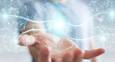 Dijital ağ bağlantısı küre 3B oluşturmayı kullanarak iş adamı