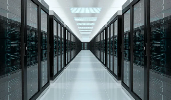 Sala de servidores centro de datos interior 3D renderizado — Foto de Stock