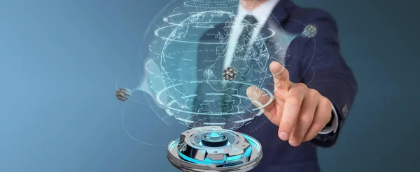 Businessman using globe network with digital connection 3D rende