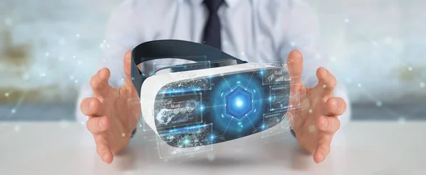 Empresario que utiliza tecnología de gafas de realidad virtual 3D renderin — Foto de Stock