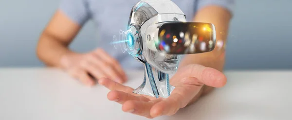 Businessman using virtual reality and artificial intelligence 3D — Stock Photo, Image