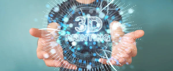 Geschäftsmann mit 3D-Druck digitales Hologramm 3D-Rendering — Stockfoto