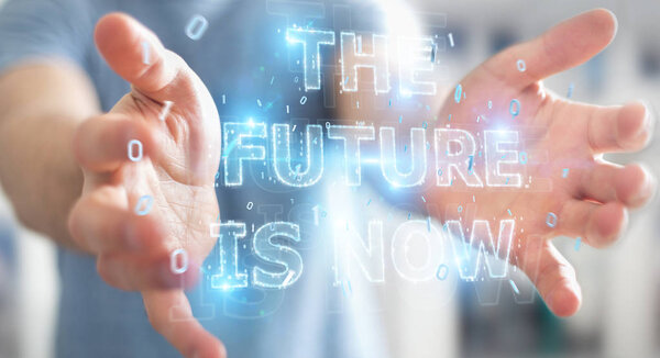 Businessman using future text interface 3D rendering