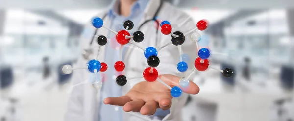 Doctor using digital molecule interface 3D rendering — Stock Photo, Image