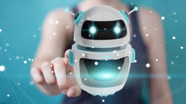 Dijital sohbet etmek robot uygulama 3d renderi kullanarak iş kadını