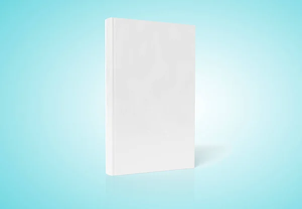 Libro en blanco A4 tapa dura maqueta aislado en la representación azul 3D — Foto de Stock