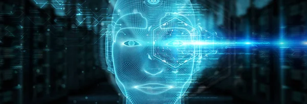 Twarz cyborg robota człowiek reprezentujący sztucznej inteligencji 3d — Zdjęcie stockowe