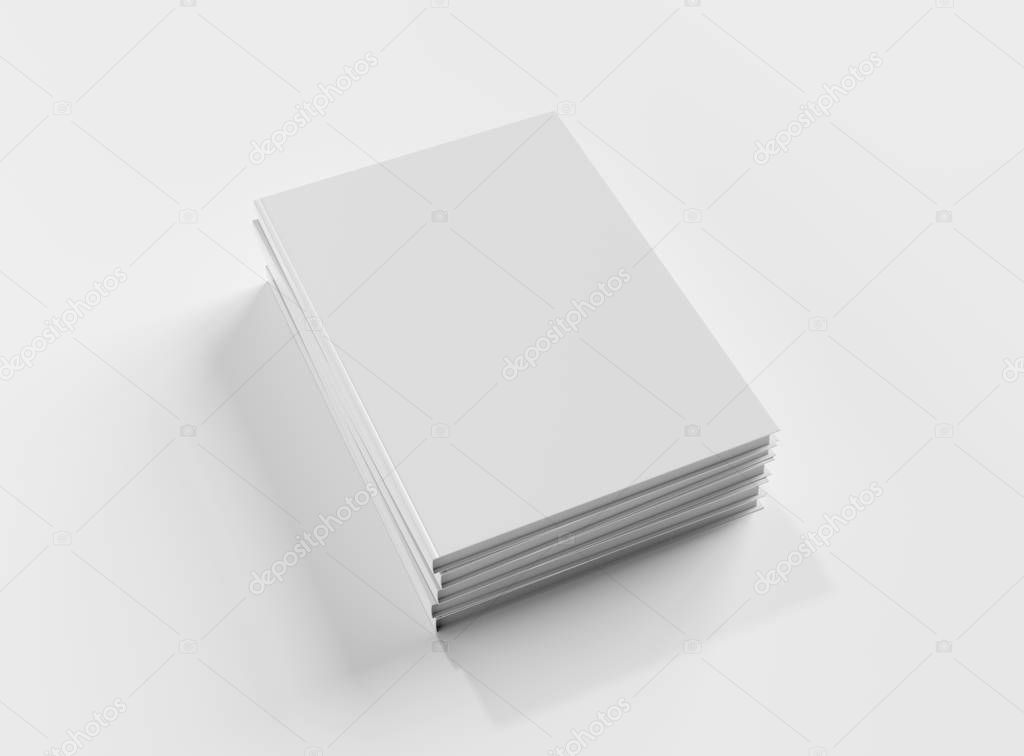 Blank book hardcover pile mockup isolated on white background 3D