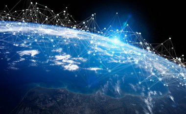 Dünya çapında Global verileri değişimleri ve bağlantı sistemi 3D 