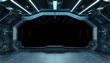 Koyu mavi uzay gemisi fütüristik iç mockup pencere 3d re ile