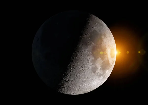 Uzayda bir yarım ay görünümü yıldız 3d render elemanları ile o — Stok fotoğraf