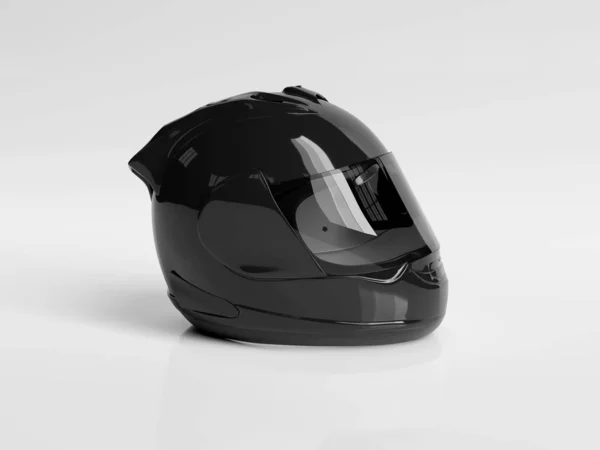 Czarny kask motocyklowy na białym tle na białym Mockup 3D rendering — Zdjęcie stockowe