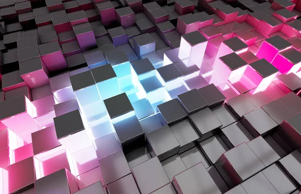Brillante azul negro y rosa cuadrados patrón de fondo 3D render — Foto de Stock