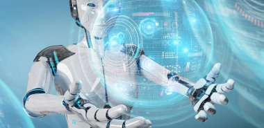 Beyaz insansı robot ile dijital teknolojik arayüz kullanarak 