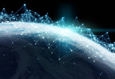 Dünya çapında Global verileri değişimleri ve bağlantı sistemi 3D 