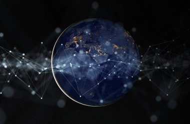 Dünya çapında Global verileri değişimleri ve bağlantı sistemi 3D 