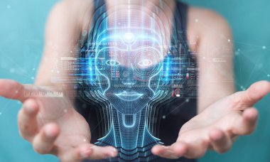 Kadın dijital yapay zeka kafa arayüzü kullanarak 3D yeniden