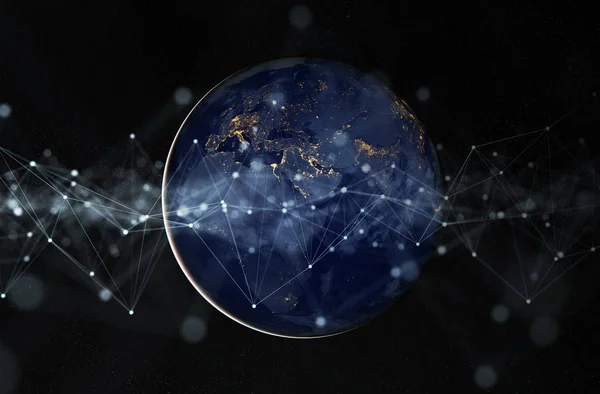 Глобальная система обмена данными и соединений по всему миру 3D — стоковое фото