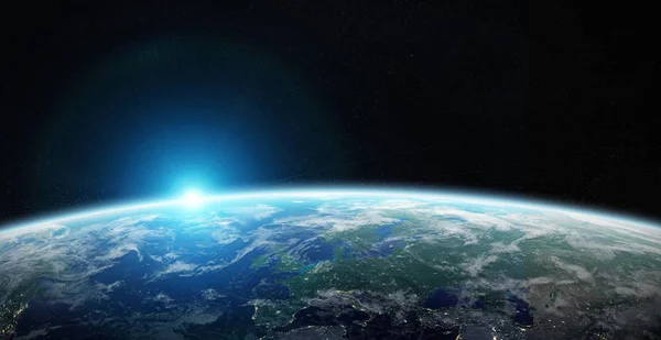 A kék bolygó Föld a tér 3d rendering elemeinek megtekintése — Stock Fotó