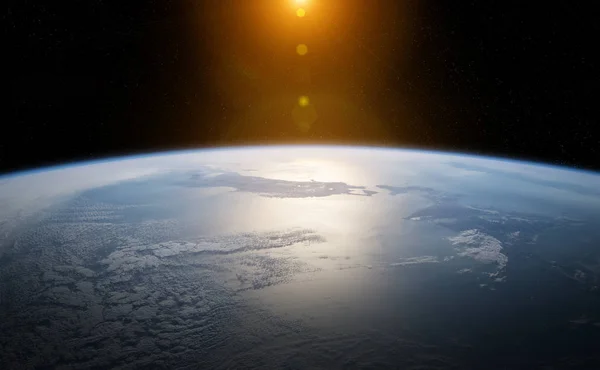 Kilátás Föld bolygó közelről a hangulat alatt napfelkeltét 3 — Stock Fotó