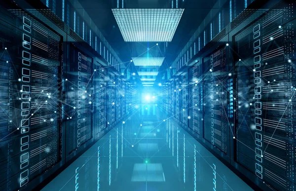 Connection network in servers data center room storage systems 3 — Stock Photo, Image