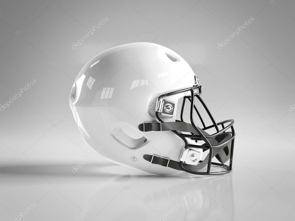 White American football helmet isolated on grey background mockup 3D rendering