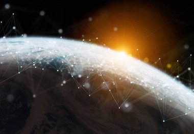 Dünya çapında Global verileri değişimleri ve bağlantı sistemi 3D 