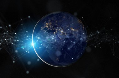 Dünya çapında Global verileri değişimleri ve bağlantı sistemi 3D 