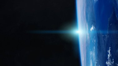 Dünya gezegeni görünümü bir gündoğumu sırasında atmosfer ile yakın yukarı 3
