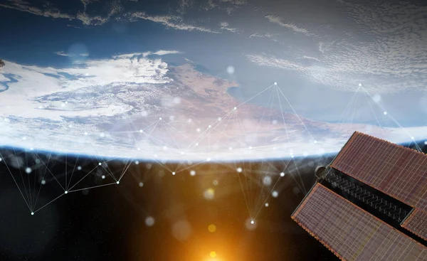 Satelliti che inviano scambi di dati e sistema di connessioni su t — Foto Stock