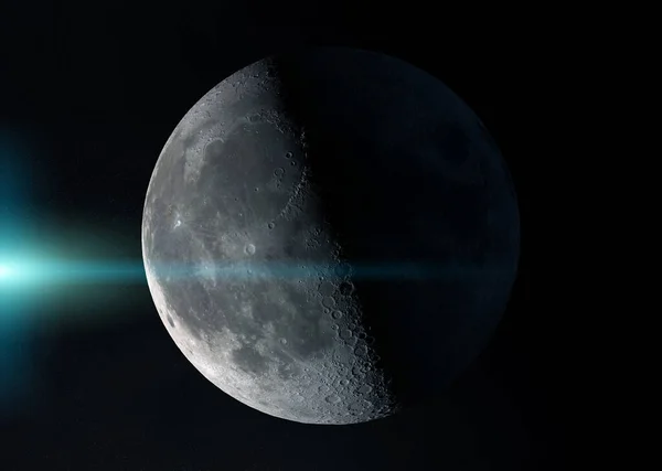 Vista de una media luna en el espacio con estrellas 3D elementos de representación o — Foto de Stock