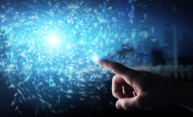 Yeni futuristik enerji güç kaynağı 3D rende oluşturma işadamı