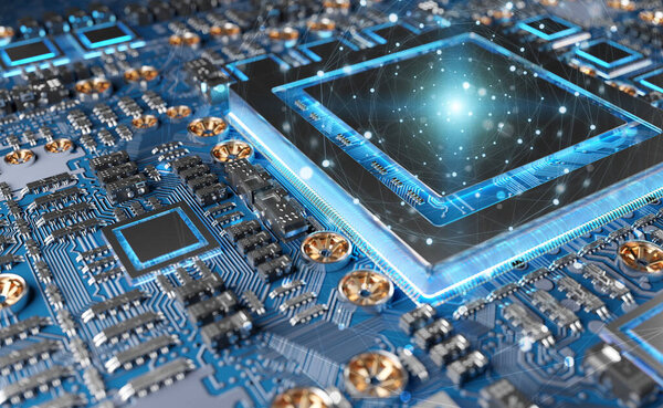 Close-up view of a modern GPU card with connections 3D rendering