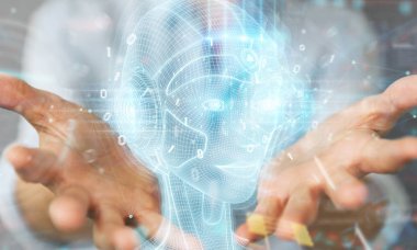 Kadın dijital yapay zeka kafa arayüzü kullanarak 3D yeniden