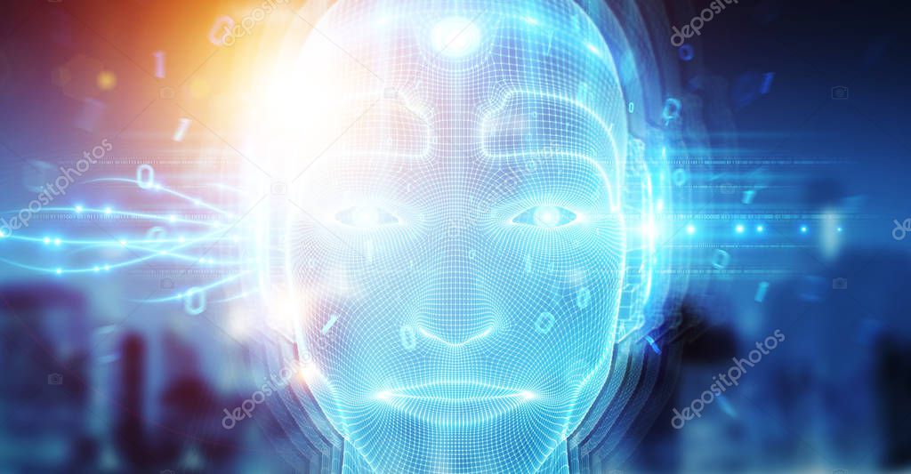 Robotic man cyborg face representing artificial intelligence 3D 