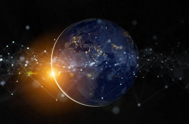 Dünya çapında Global verileri değişimleri ve bağlantı sistemi 3D 