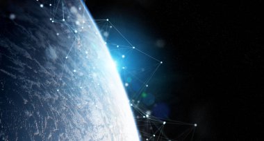 Dünya çapında Global verileri değişimleri ve bağlantı sistemi 3D 