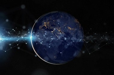 Dünya çapında Global verileri değişimleri ve bağlantı sistemi 3D 