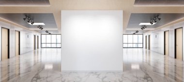 Mermer ve ahşap ofis mockup büyük pencereler ile boş duvar