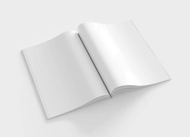 Boş açık dergi sayfaları, beyaz arkaplan 3d üzerinde izole edilmiş.